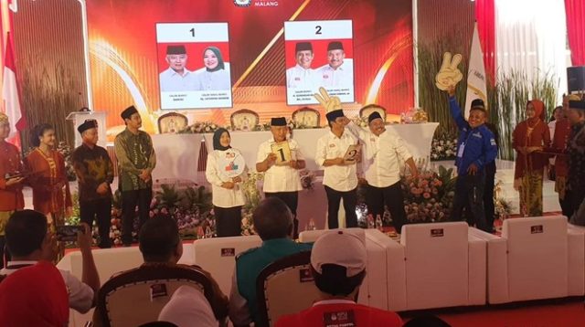 Pengundian nomor urut pasangan calon Pilbup Malang 2024. (Foto: Muhammad Aminudin/detikJatim)