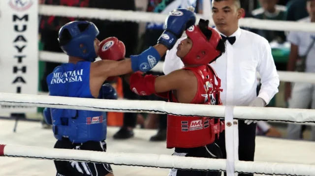 Sejumlah peserta beraksi saat mengikuti Kejurprov Muaythai Jatim 2024 di GOR Hayam Wuruk, Kodam V/Brawijaya, Surabaya, Jumat (20/12/2024). ANTARA/HO-KONI Jatim