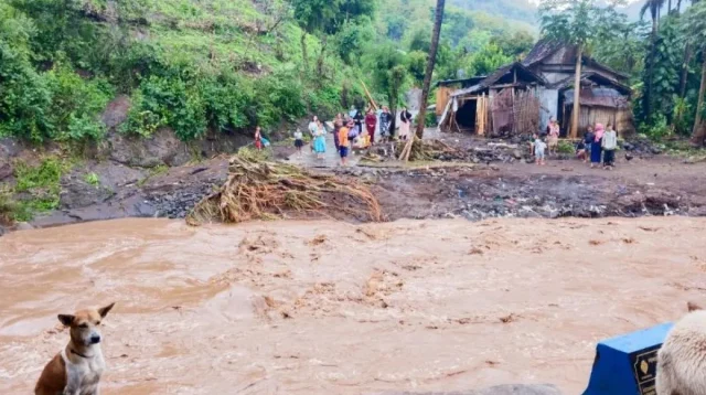 Jembatan antar-dusun di Desa Tambak Ukir, Kecamatan Kendit, Situbondo, Jatim, terhanyut banjir. ANTARA/HO-BPBD Situbondo