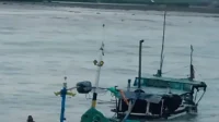 Kapal nelayan Branta, Pamekasan, Jawa Timur yang tenggelam, Kamis (30/1/2025) karena mengalami kebocoran pada lambung kapal. (ANTARA)